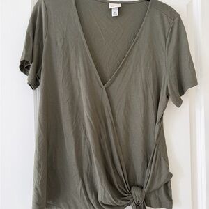 a new day Olive Short Sleeve Knot Front Top